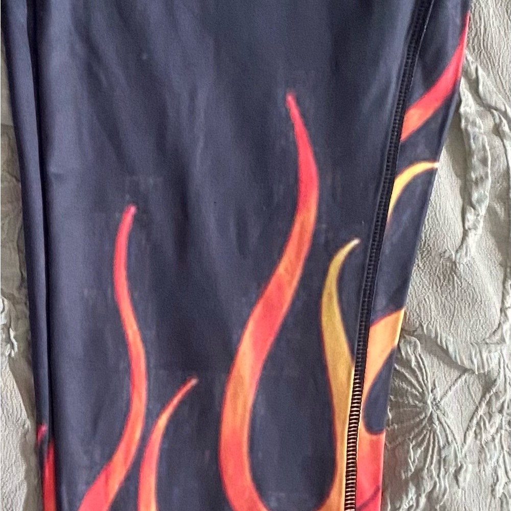 Flame Print Leggings - Black and Red